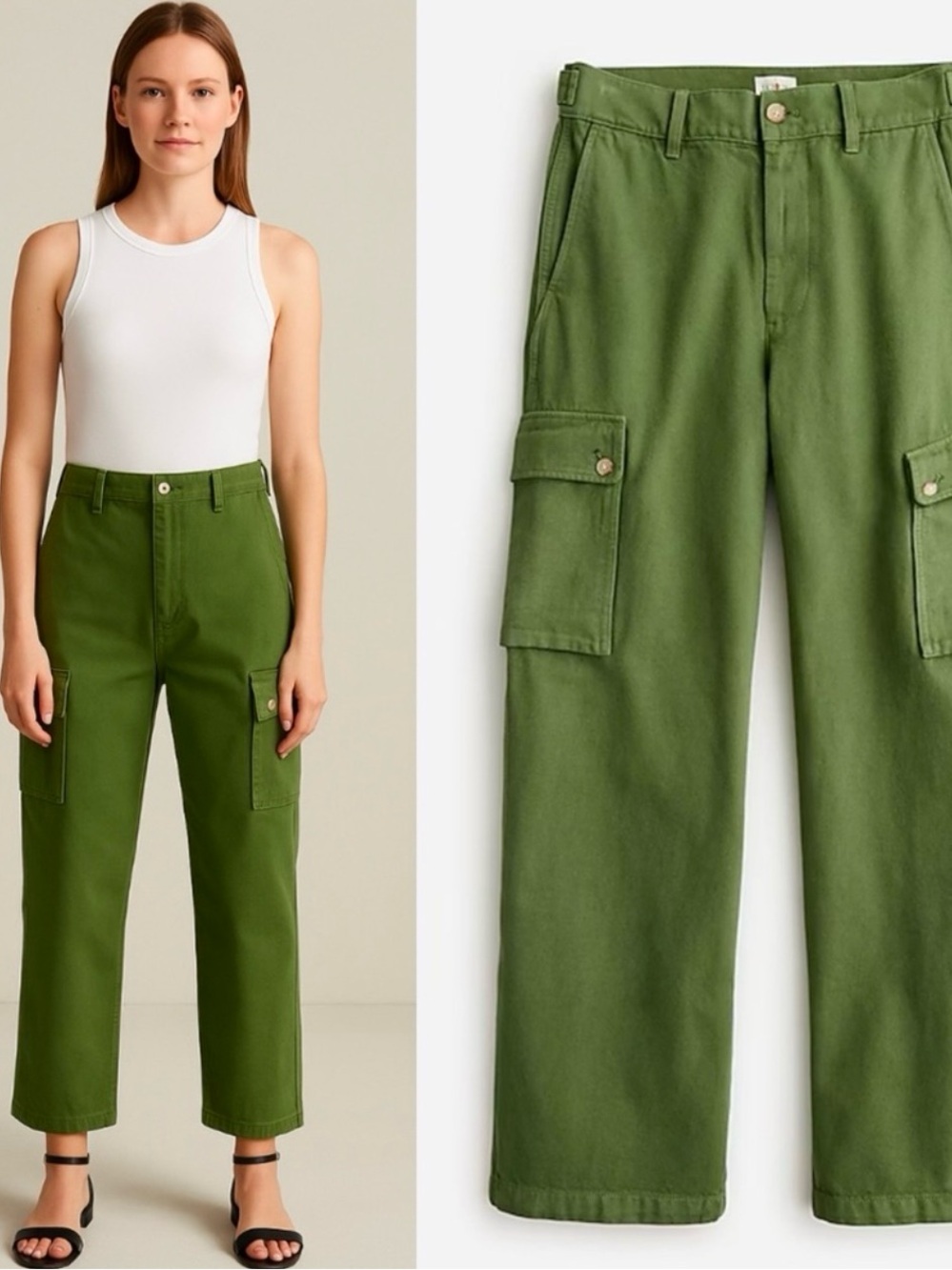 J.Crew NWOT Relaxed cargo twill pant in Army Green size 26